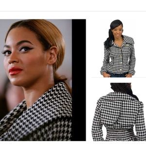 NEW Dereon Beyonce PEPLUM Houndstooth  Black Snap Wool Jacket Coat  S SMALL